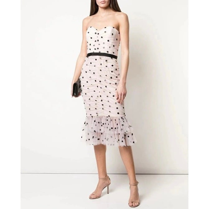 Marchesa Notte Polka Dot Print Tulle Dress In Lavender 16 New Nwt